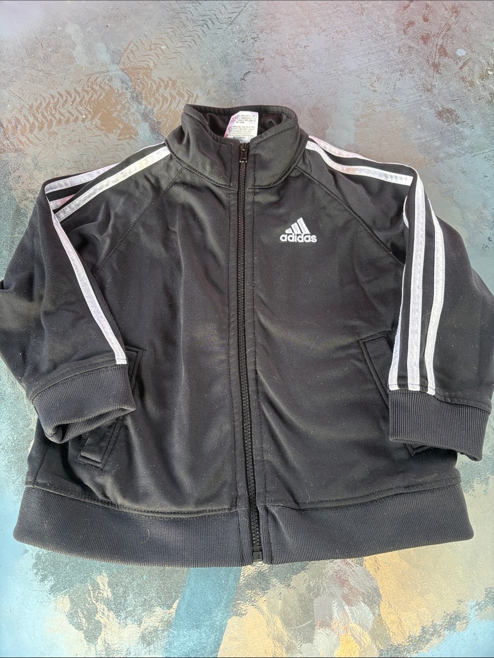 Adidas Black Track Jacket with White Stripe Accents